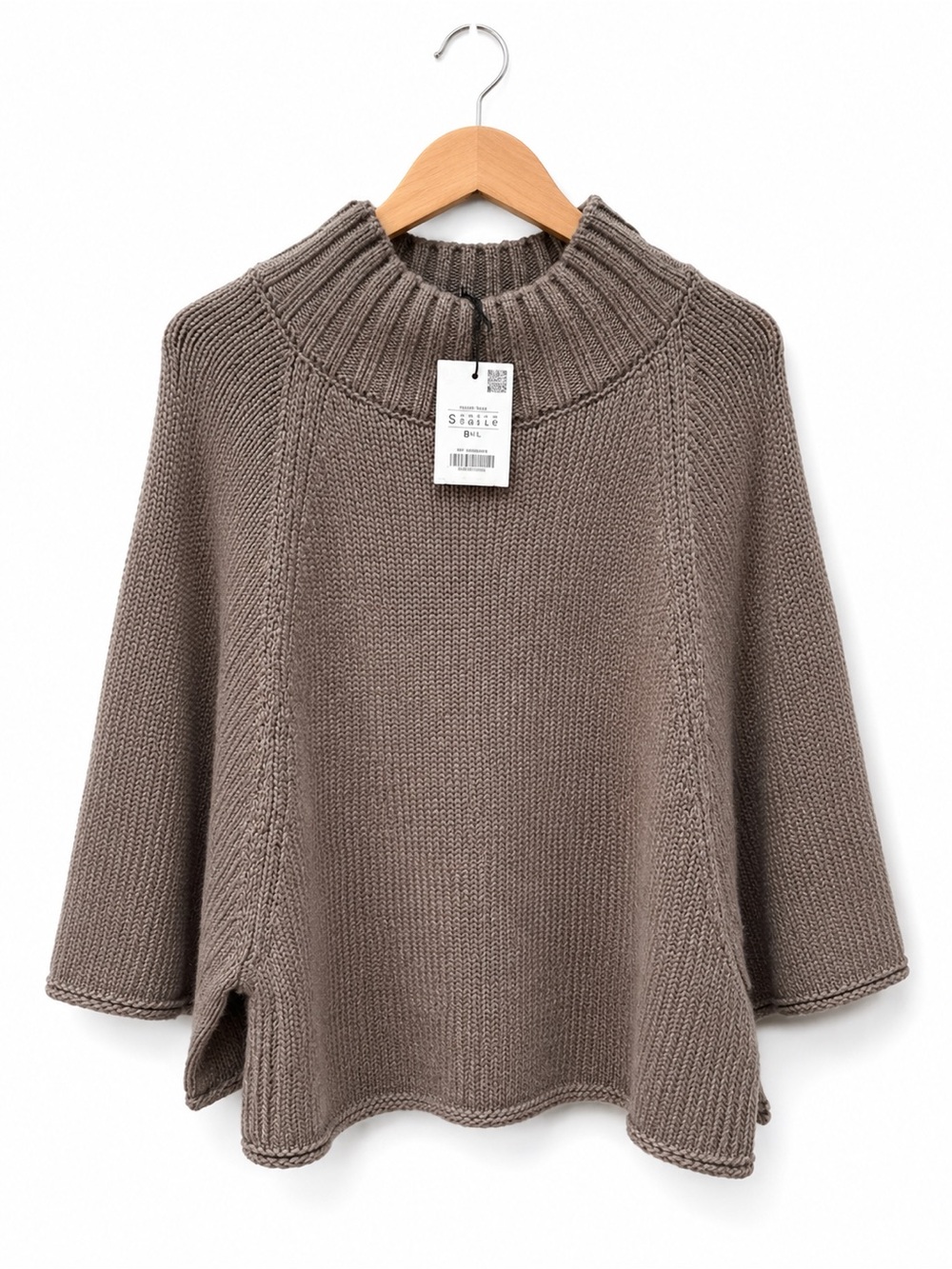 Zara Knit Mock Neck Sweater Taupe Brown Oversized Chunky Knit NWT Size Small